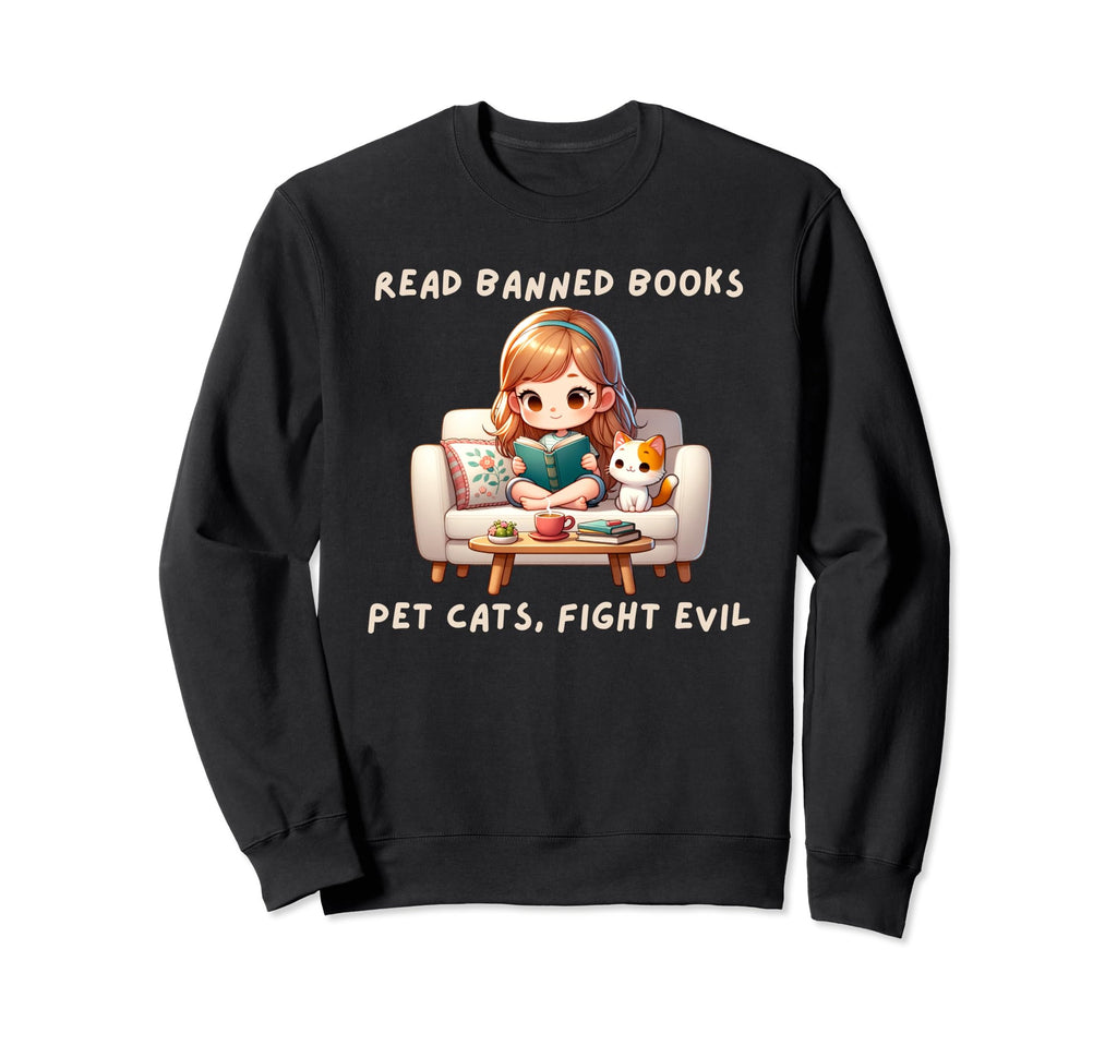 Cartoon Reading Book Read Banned Sweatshirt - Custom Art Print Men Women - T-Shirt, Sweatshirt, Hoodie