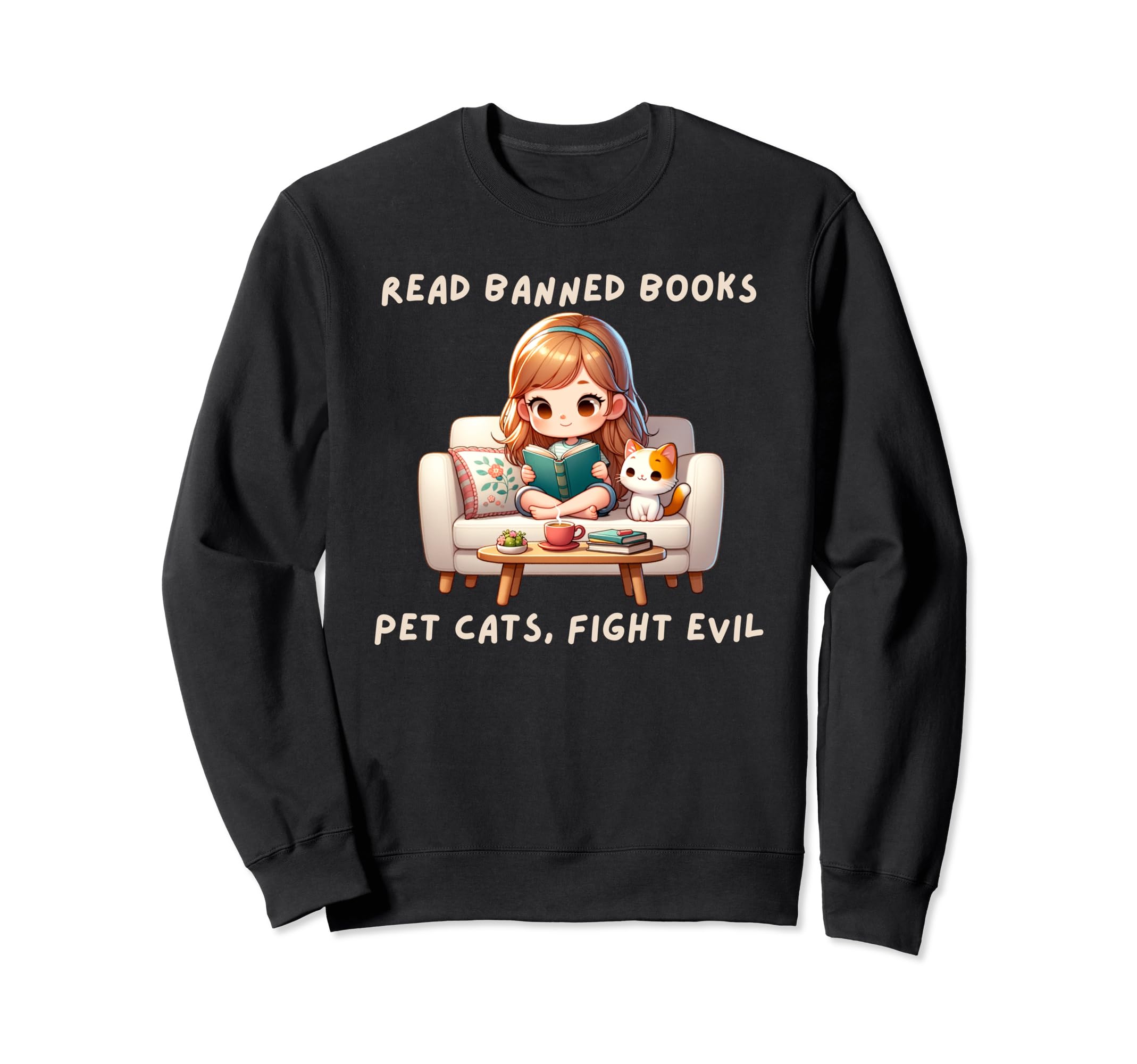 Cartoon Reading Book Read Banned Sweatshirt - Custom Art Print Men Women - T-Shirt, Sweatshirt, Hoodie
