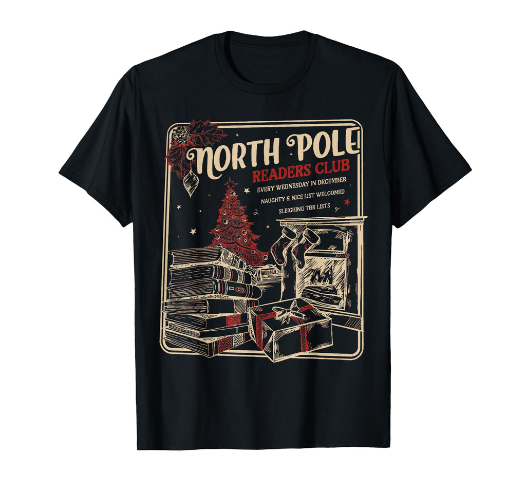 North Pole Readers Club Bookish Santa T-Shirt - Novelty Apparel Men Women - T-Shirt, Sweatshirt, Hoodie