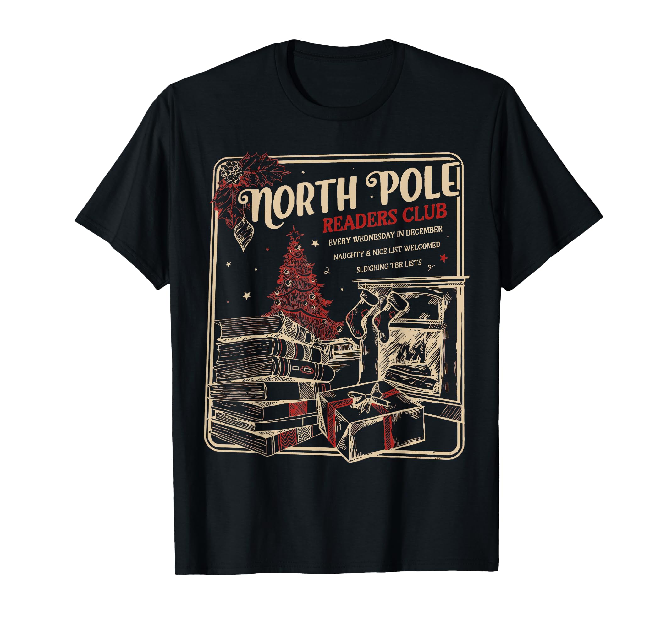 North Pole Readers Club Bookish Santa T-Shirt - Novelty Apparel Men Women - T-Shirt, Sweatshirt, Hoodie