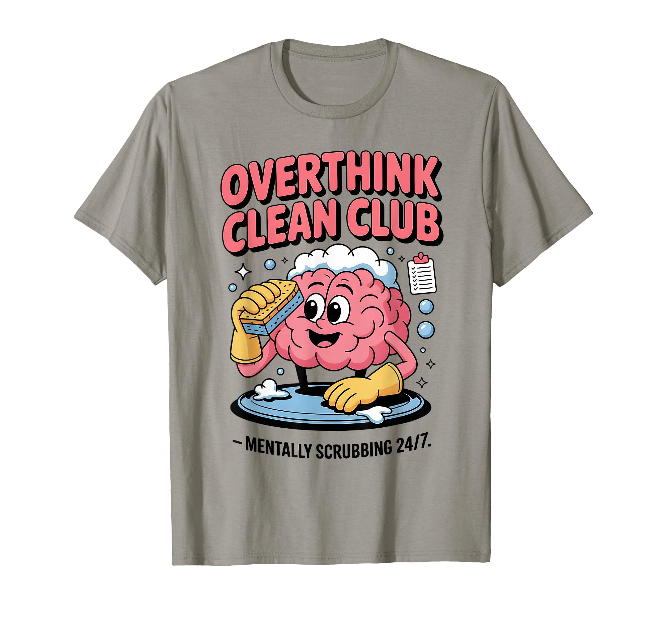 Overthink Clean Club Funny Brain T-Shirt - Minimalist Print for Adults - T-Shirt, Sweatshirt, Hoodie