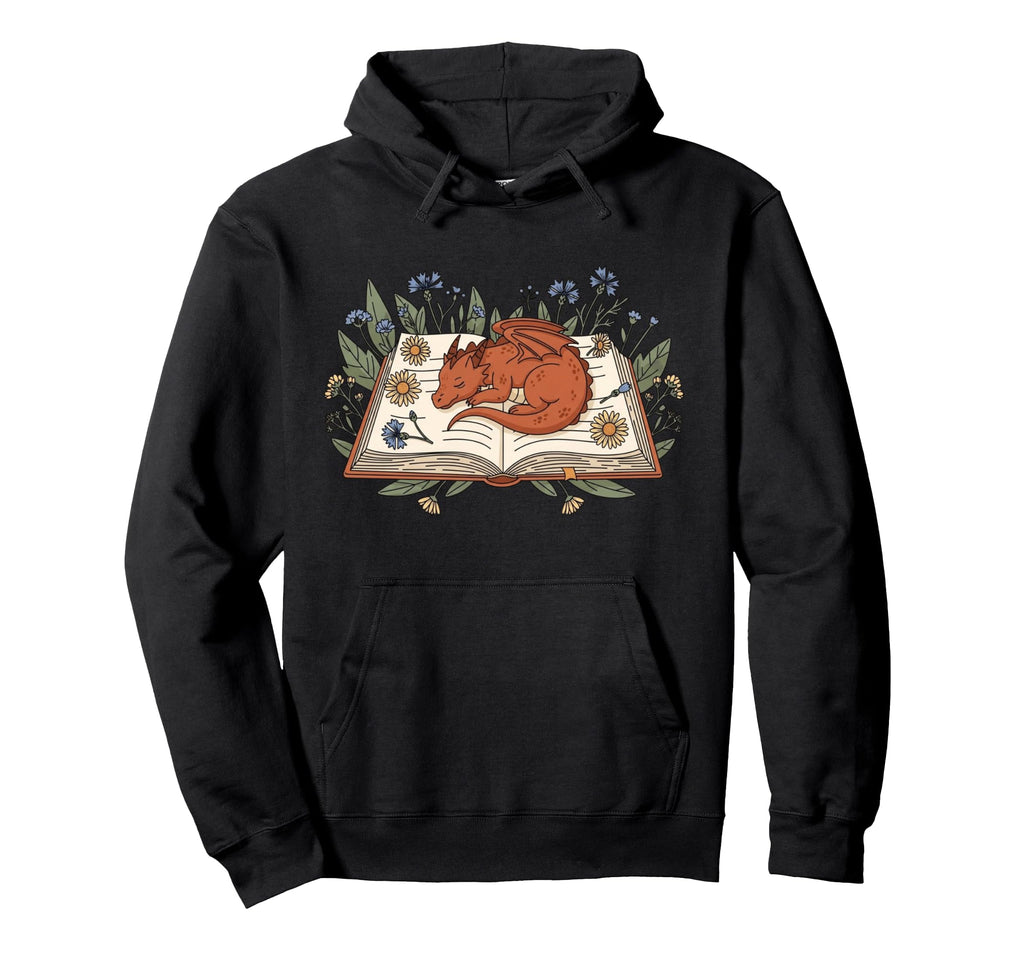 Sleeping Dragon Open Book Flowers Hoodie - Casual Everyday Wear for Adults - T-Shirt, Sweatshirt, Hoodie