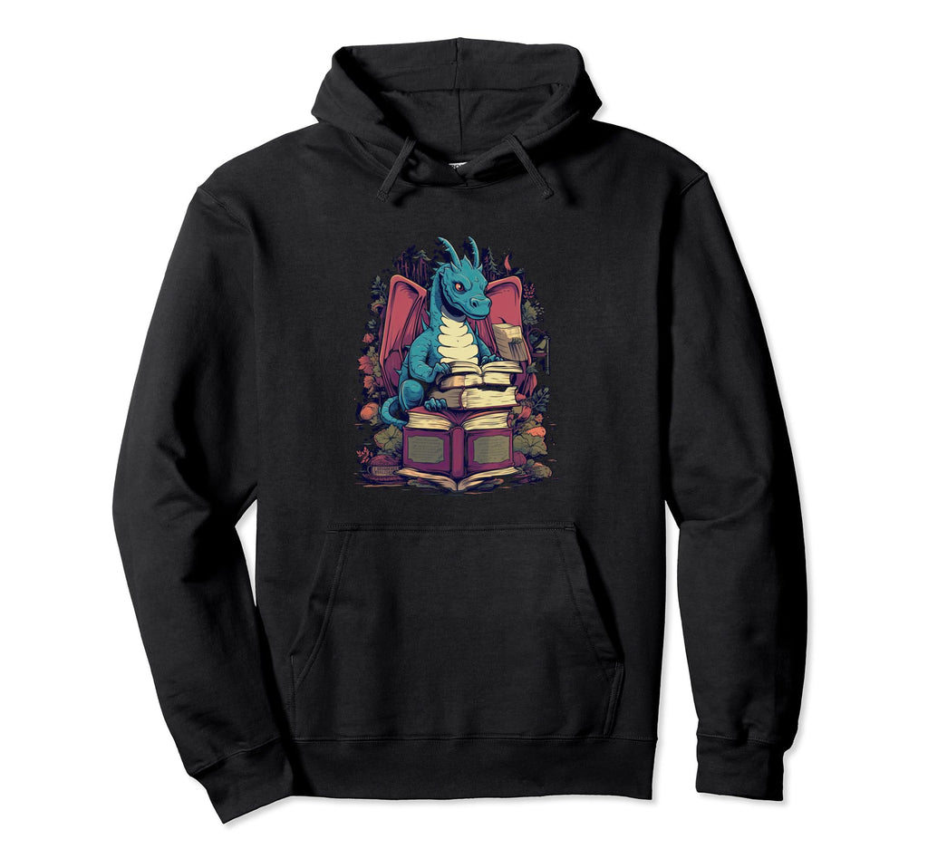 Book Dragon Reading Books Bookworm Fantasy Hoodie - Minimalist Print Unisex - T-Shirt, Sweatshirt, Hoodie