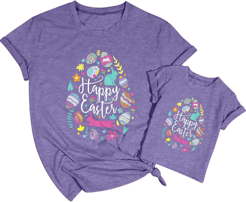 Mommy and Me Easter Outfits Happy Easter Egg Graphic Shirt Cute Easter Bunny Tees Easter Day Mama Kids Family Matching Shirt - T-Shirt, Sweatshirt, Hoodie