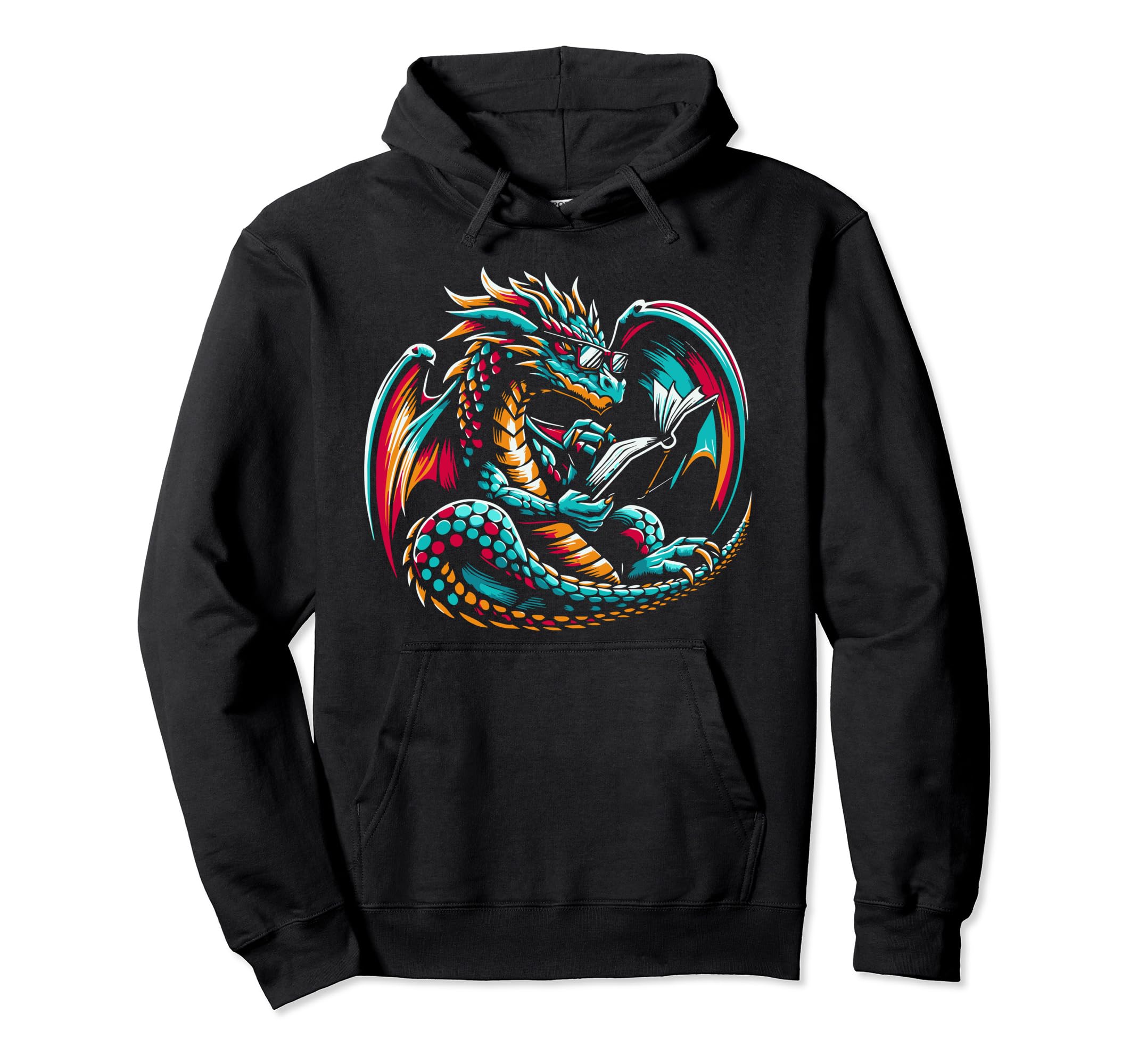 Dragon Reading Book Dragon Enthusiast Hoodie - Novelty Apparel for Adults - T-Shirt, Sweatshirt, Hoodie