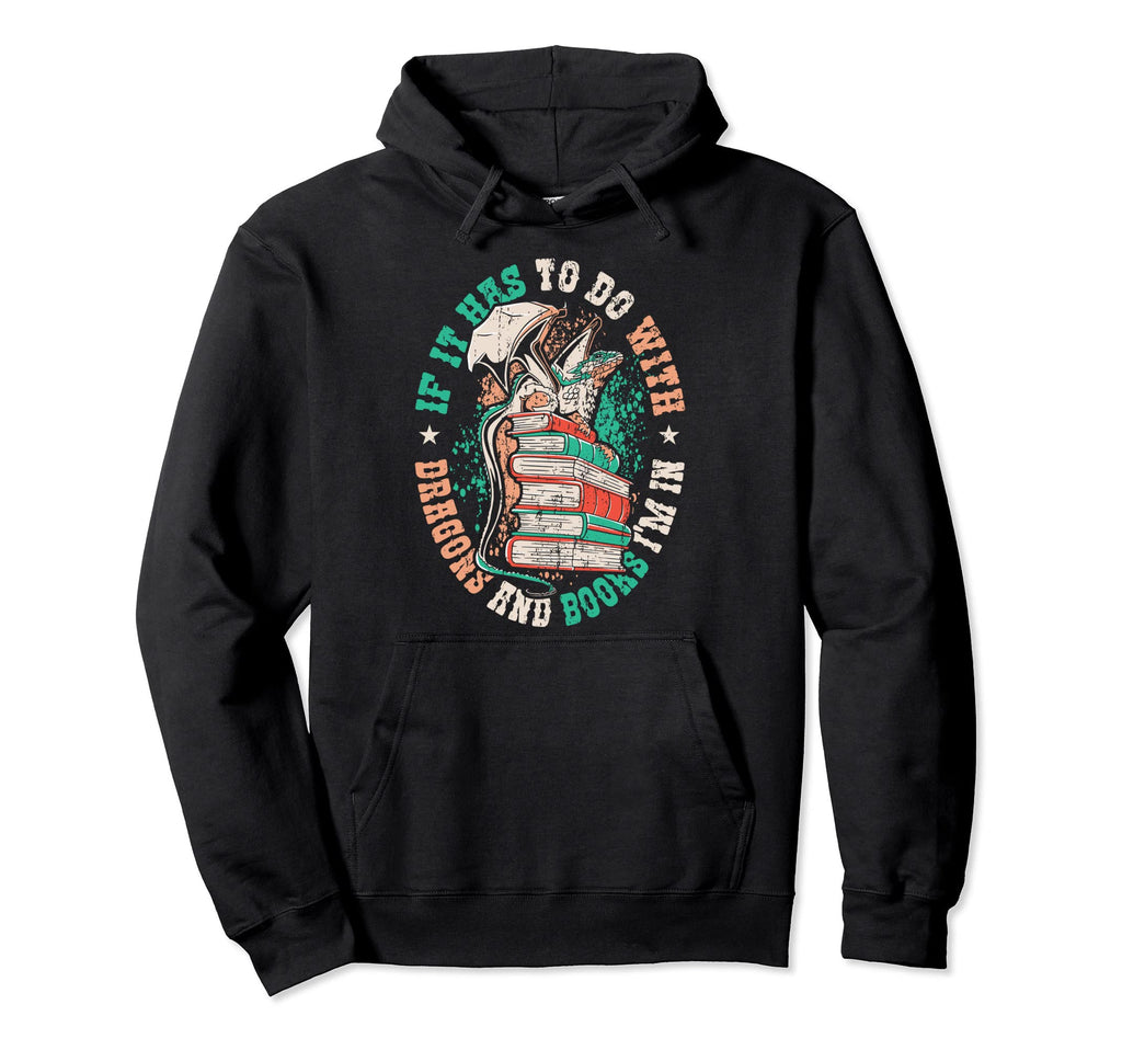Dragon And Books Reading Hoodie - Casual Everyday Wear Unisex - T-Shirt, Sweatshirt, Hoodie