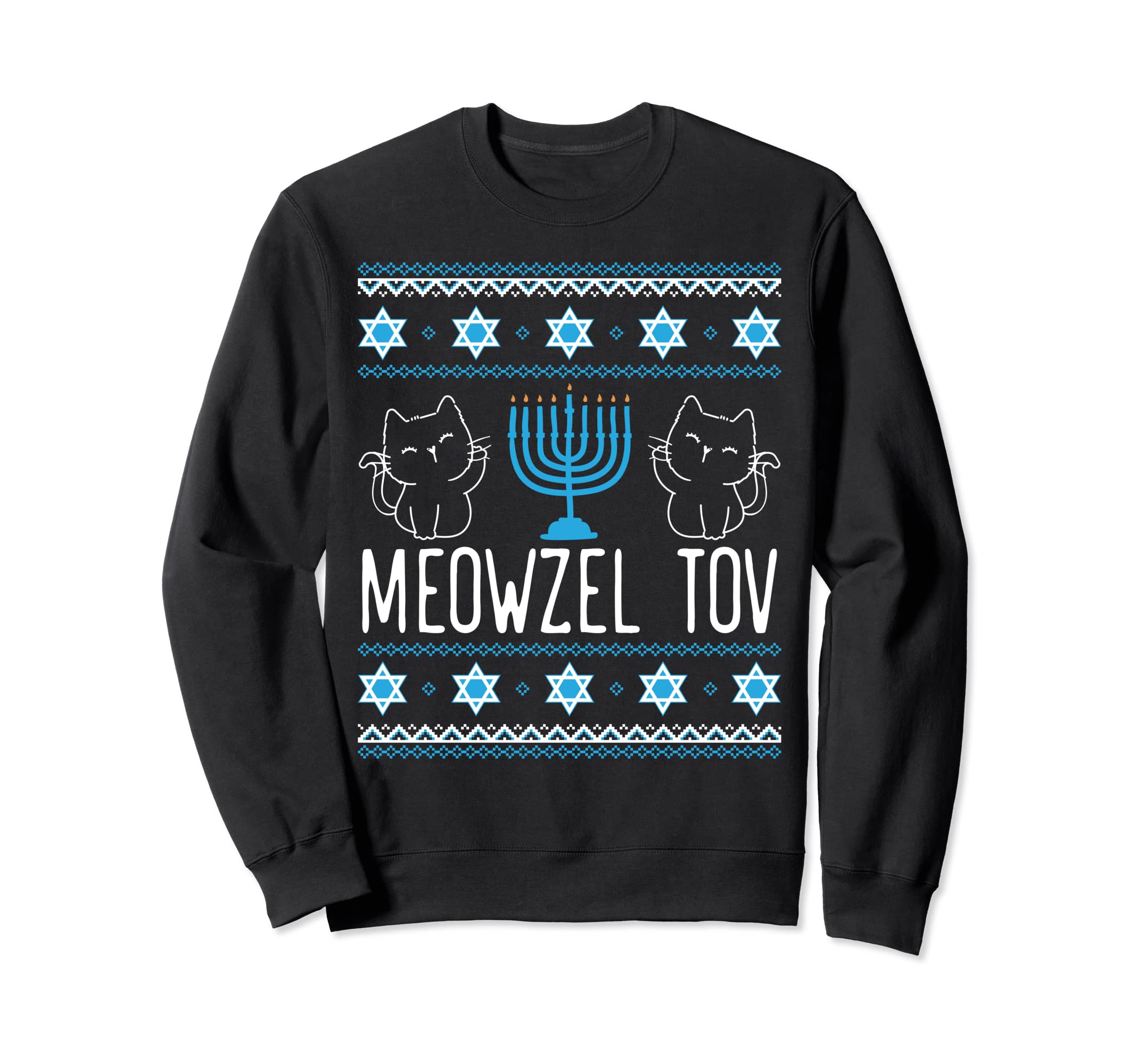 Meowzel Tov Menoarah Hanukkah Cat Sweatshirt - Unique Graphic Men Women - T-Shirt, Sweatshirt, Hoodie