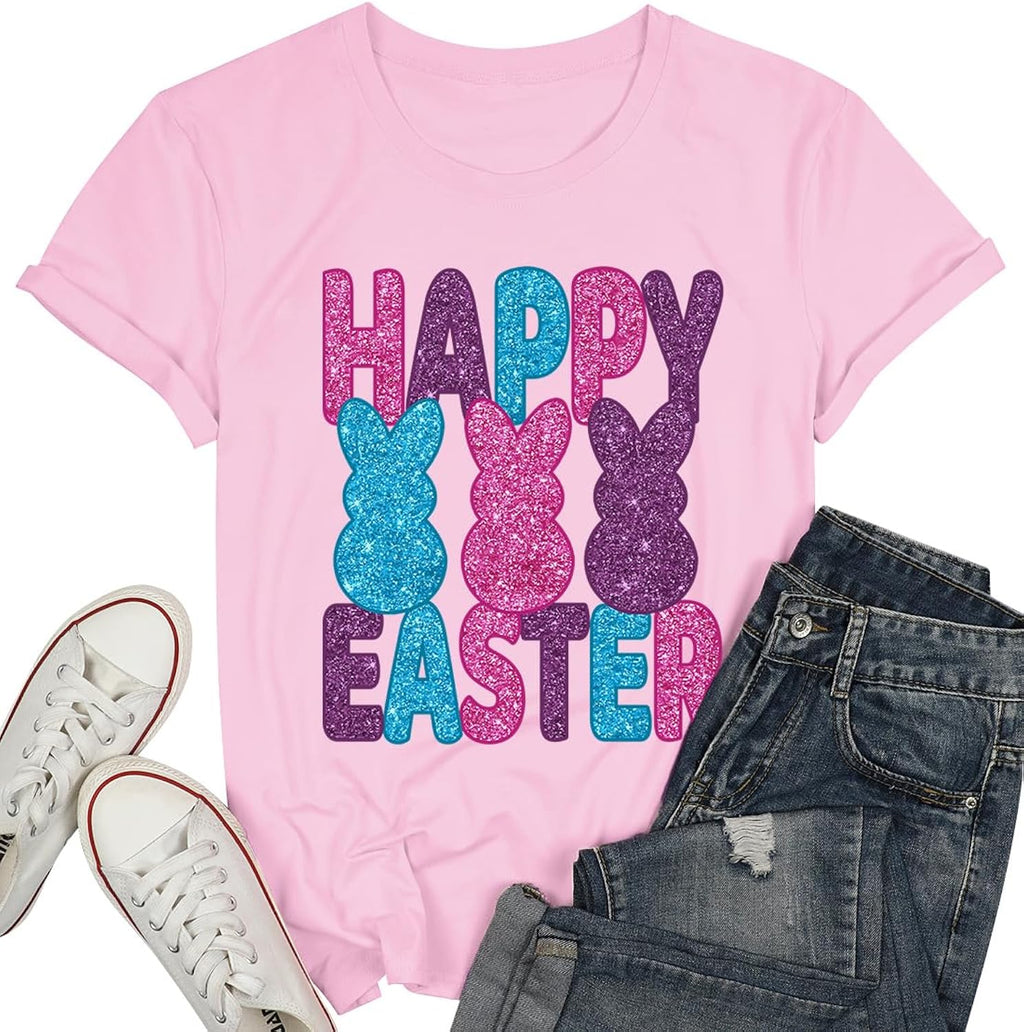 Easter Shirts for Women Cute Bunny Eggs Plaid Leopard Printed Shirt Easter Holiday Graphic Tee Tops - T-Shirt, Sweatshirt, Hoodie
