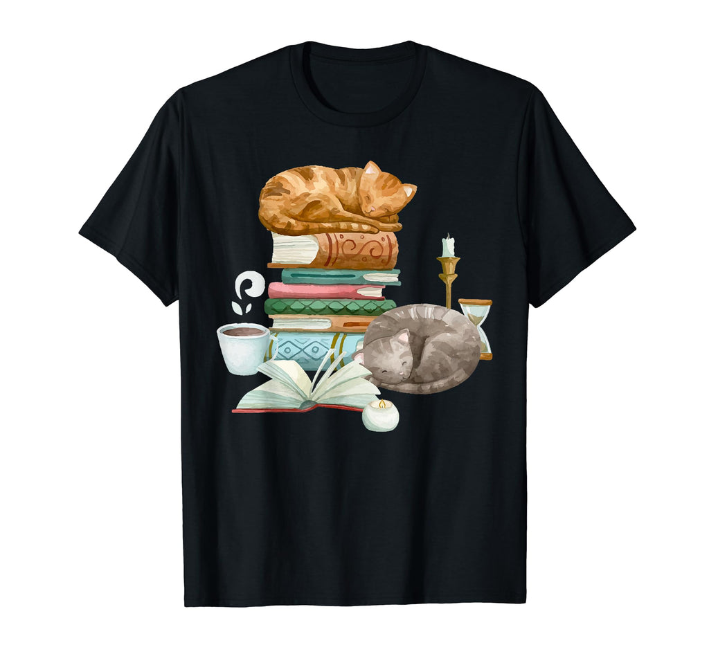 Sleeping Cats Books Coffee T-Shirt - Casual Everyday Wear Unisex - T-Shirt, Sweatshirt, Hoodie