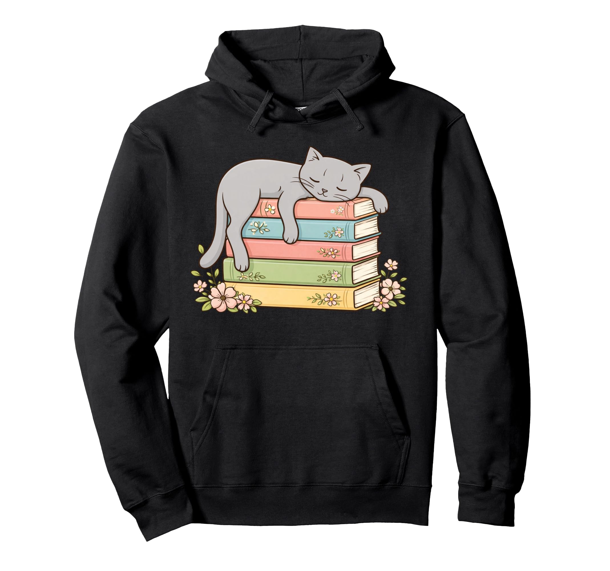 Cat Sleeping Books Book Lover Reader Hoodie - Streetwear Style Unisex - T-Shirt, Sweatshirt, Hoodie