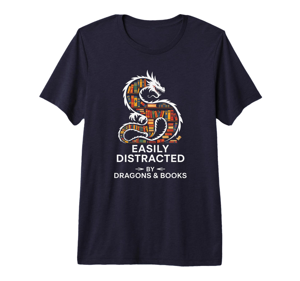Easily Distracted Books Dragons Bookworm T-Shirt - Unique Graphic Unisex - T-Shirt, Sweatshirt, Hoodie