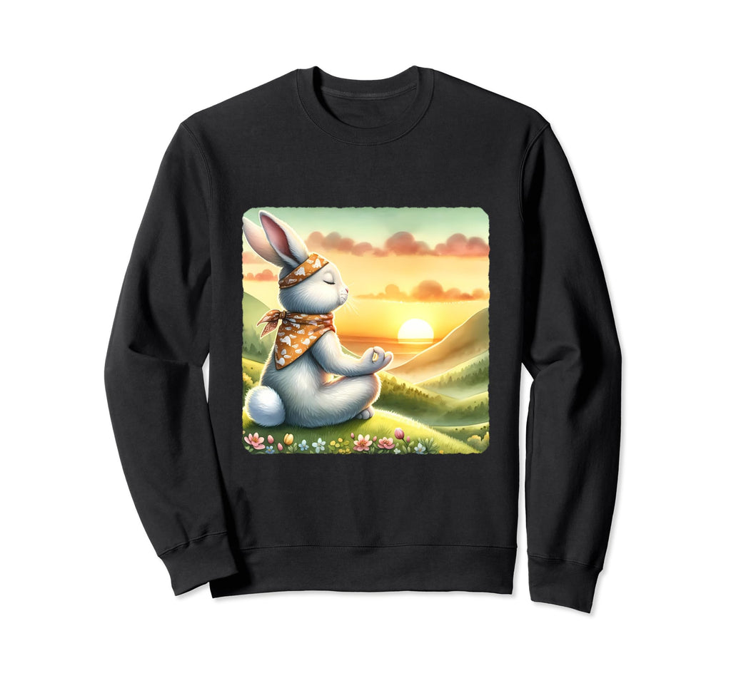 Rabbit Practicing Meditation Atop Sweatshirt - Custom Art Print for Adults - T-Shirt, Sweatshirt, Hoodie