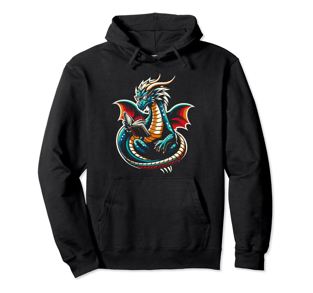 Dragon Reading Book Dragon Enthusiast Hoodie - Aesthetic Graphic Men Women - T-Shirt, Sweatshirt, Hoodie