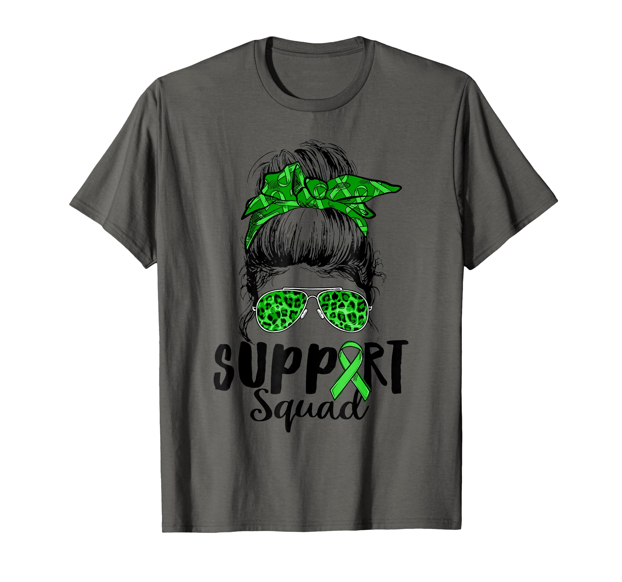 Support Squad Messy Bun Green T-Shirt - Aesthetic Graphic for Adults - T-Shirt, Sweatshirt, Hoodie