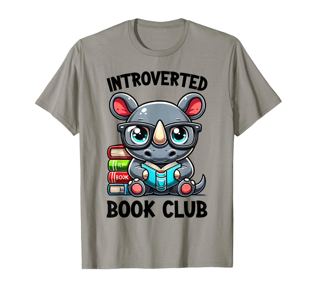 Introverted Book Club Reading Lover Rhino T-Shirt - Custom Art Print Unisex - T-Shirt, Sweatshirt, Hoodie