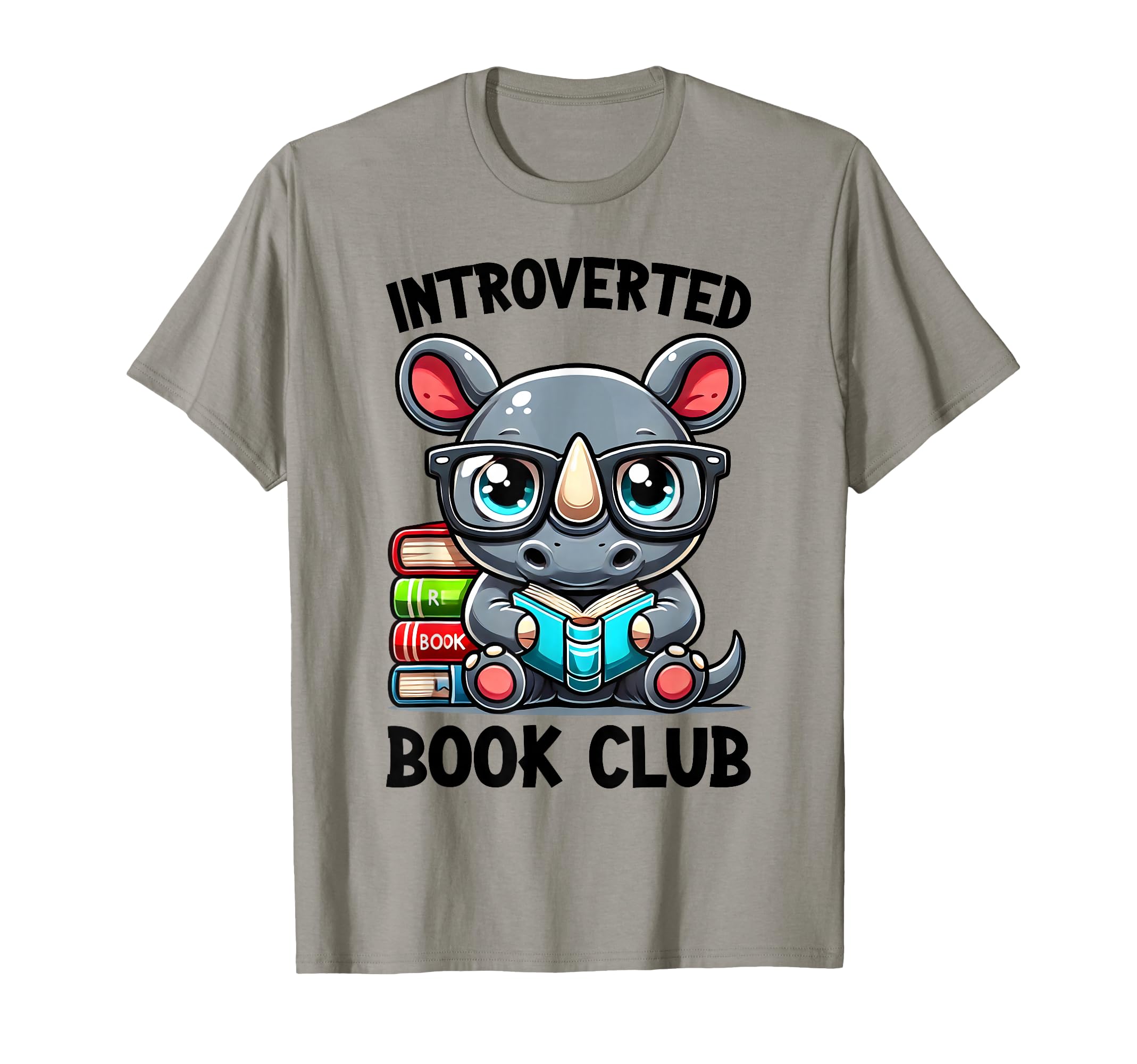 Introverted Book Club Reading Lover Rhino T-Shirt - Custom Art Print Unisex - T-Shirt, Sweatshirt, Hoodie