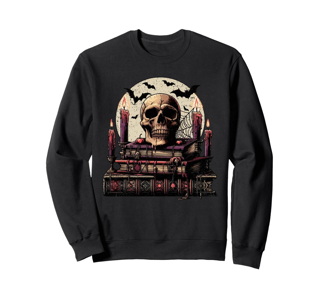 Skull Book Halloween Bookworm Sweatshirt - Fun Novelty Design Men Women - T-Shirt, Sweatshirt, Hoodie