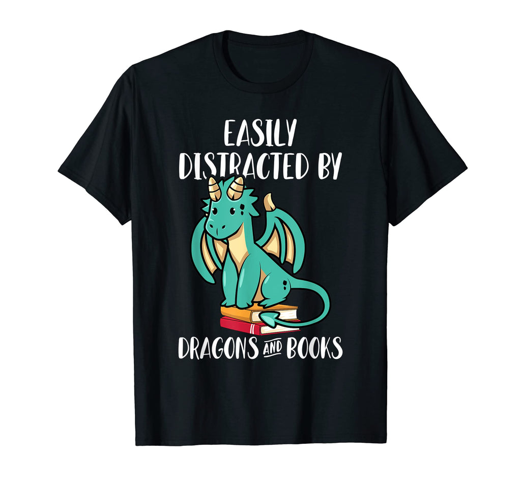 Easily Distracted Dragons And Books T-Shirt - Fun Novelty Design Men Women - T-Shirt, Sweatshirt, Hoodie