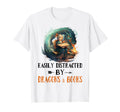 Easily Distracted Dragons And Books T-Shirt - Minimalist Print Men Women - T-Shirt, Sweatshirt, Hoodie