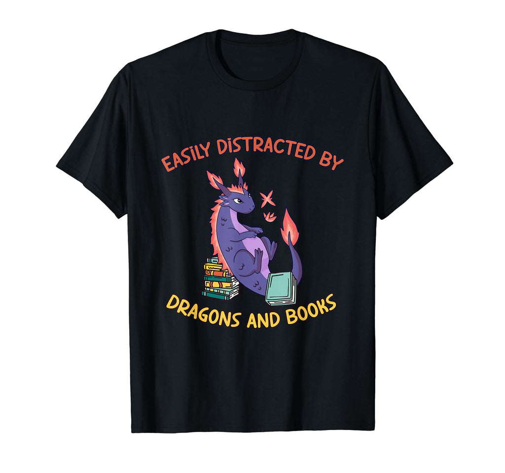 Easily Distracted Dragon And Books T-Shirt - Streetwear Style for Adults - T-Shirt, Sweatshirt, Hoodie