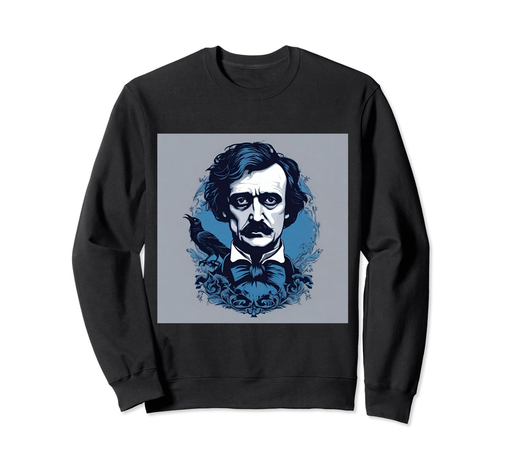 Edgar Allan Poe Raven Blue And Silver Sweatshirt - Minimalist Print Unisex - T-Shirt, Sweatshirt, Hoodie