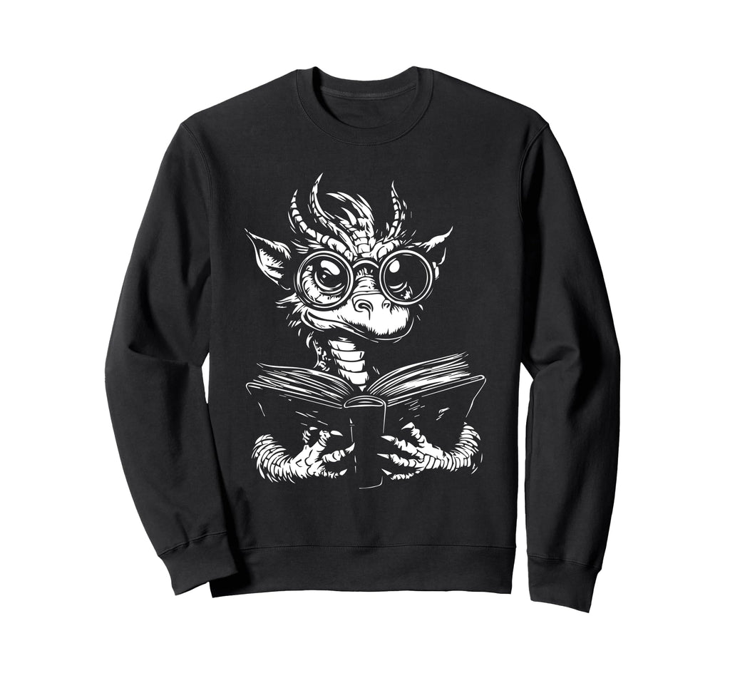Nerdy Dragon Fantasy Bookworm Sweatshirt - Aesthetic Graphic for Adults - T-Shirt, Sweatshirt, Hoodie