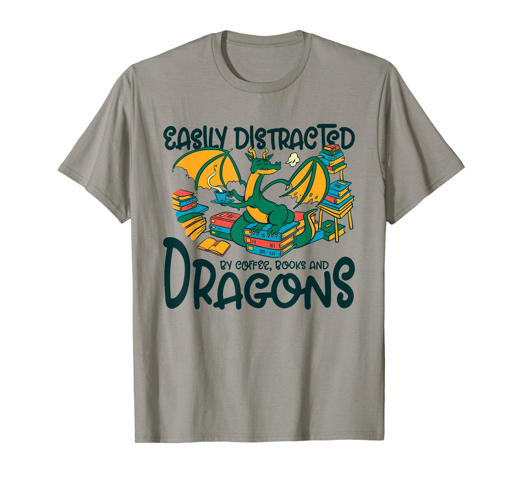 Easily Distracted Coffee Books Dragons T-Shirt - Unique Graphic Men Women - T-Shirt, Sweatshirt, Hoodie