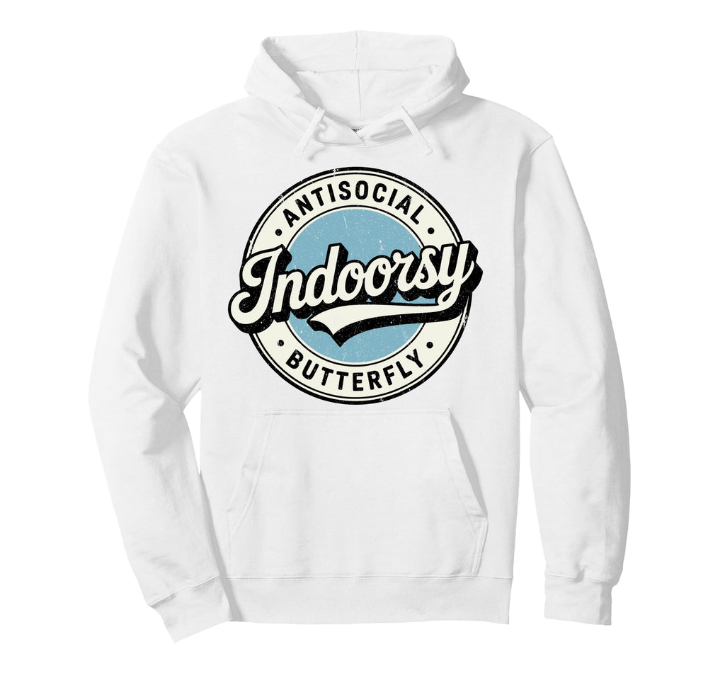Indoorsy Antisocial Butterfly Badge Hoodie - Minimalist Print Men Women - T-Shirt, Sweatshirt, Hoodie