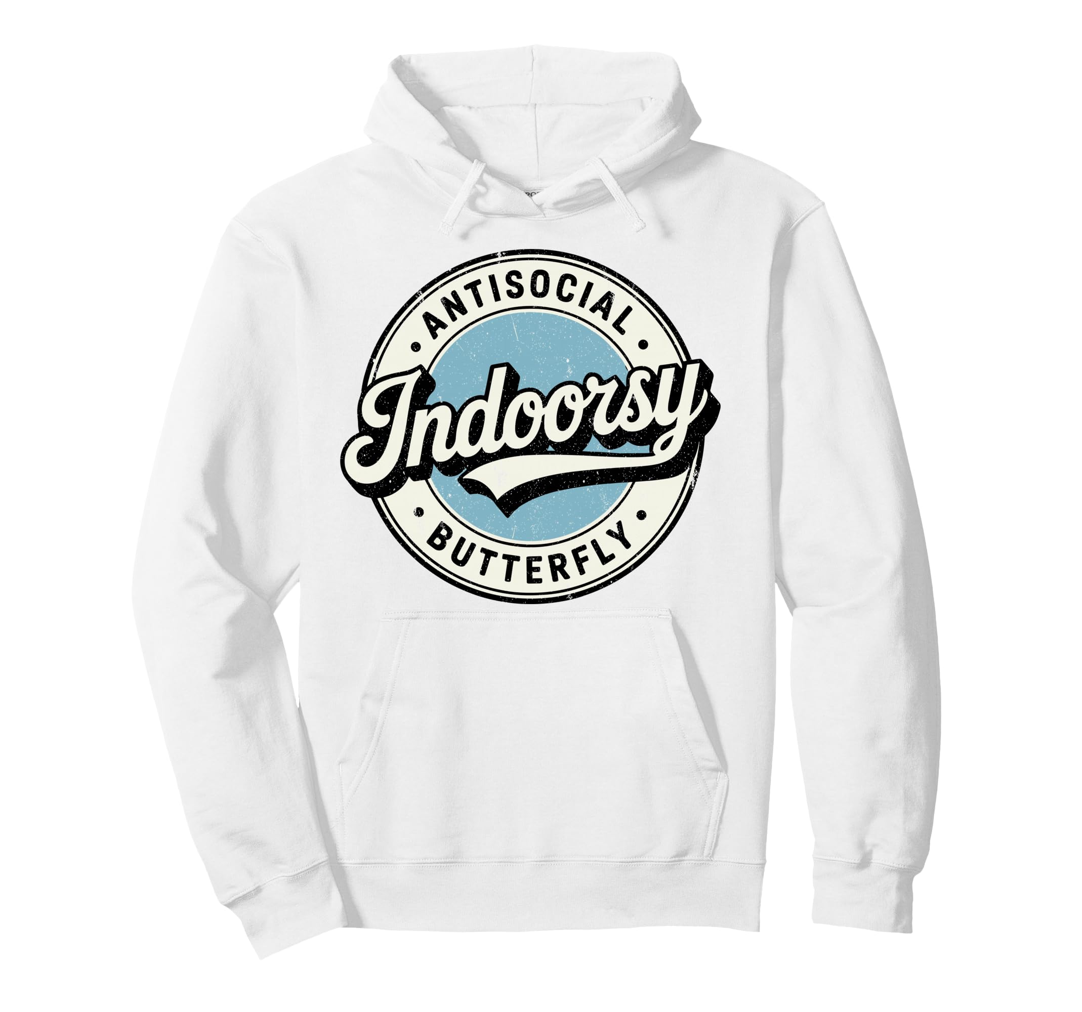 Indoorsy Antisocial Butterfly Badge Hoodie - Minimalist Print Men Women - T-Shirt, Sweatshirt, Hoodie