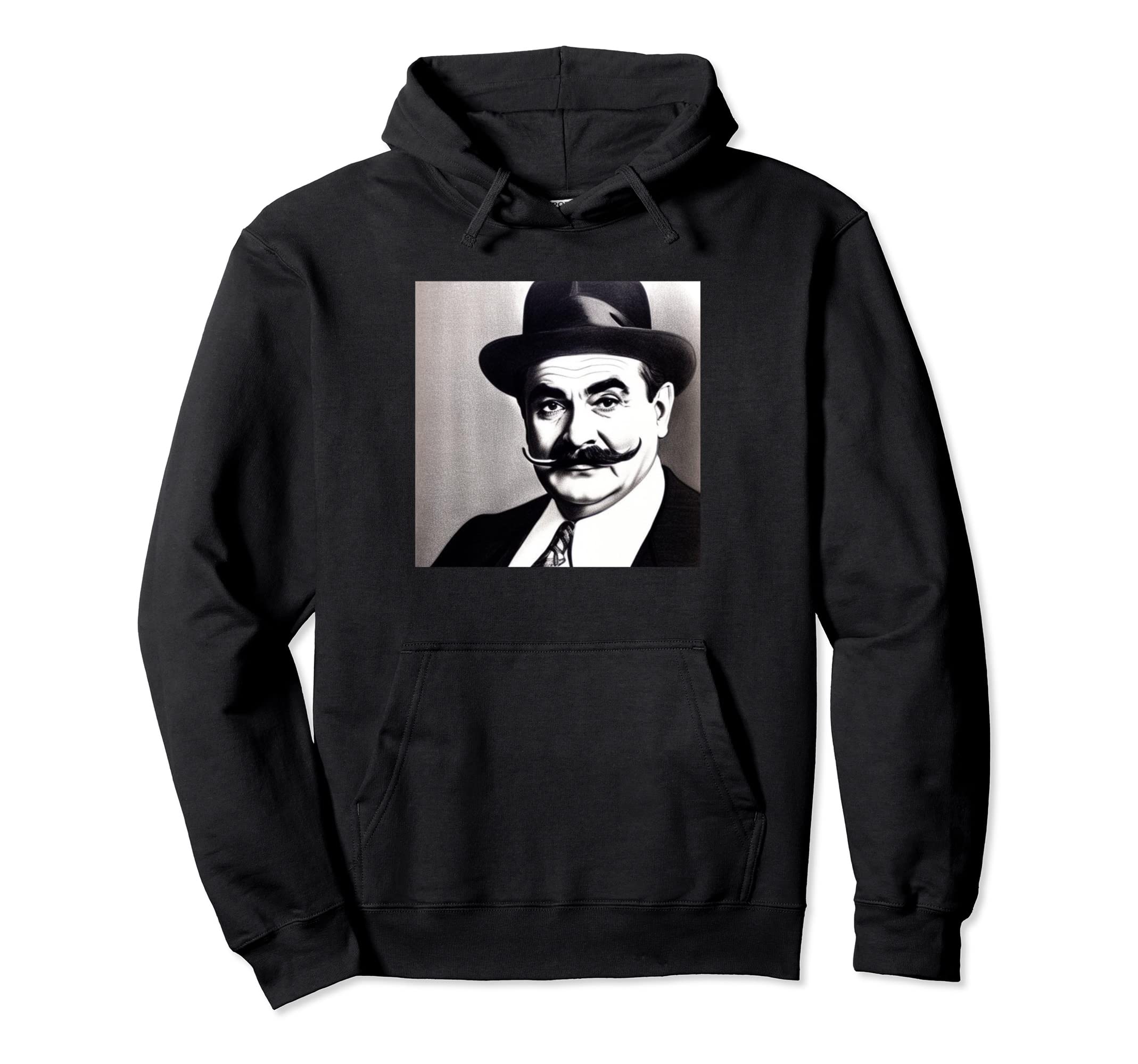 Poirot Potrait Black White Hat Hoodie - Custom Art Print for Adults - T-Shirt, Sweatshirt, Hoodie
