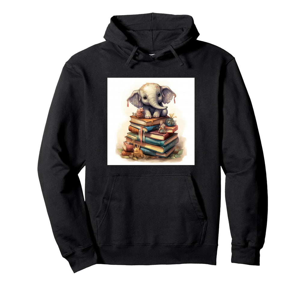 Book Nerd Elephant Reading Book Lover Hoodie - Custom Art Print Unisex - T-Shirt, Sweatshirt, Hoodie