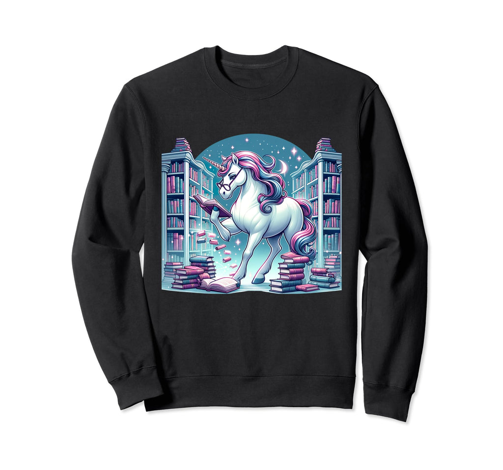 Unicorn Librarian Enchanted Library Sweatshirt - Unique Graphic Men Women - T-Shirt, Sweatshirt, Hoodie