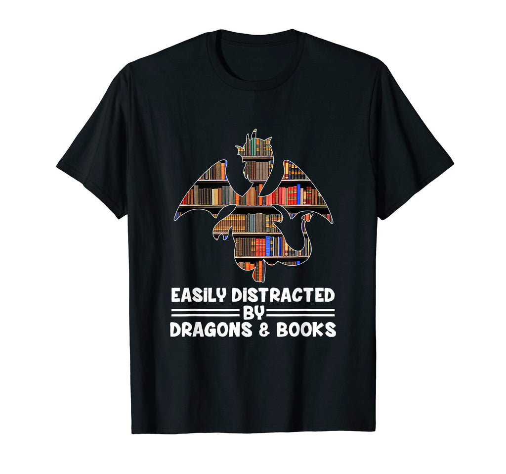Easily Distracted Dragons And Books T-Shirt - Aesthetic Graphic Men Women - T-Shirt, Sweatshirt, Hoodie