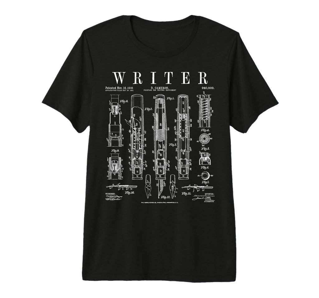 Writer Author Novelist Fountain Pen T-Shirt - Fun Novelty Design Men Women - T-Shirt, Sweatshirt, Hoodie