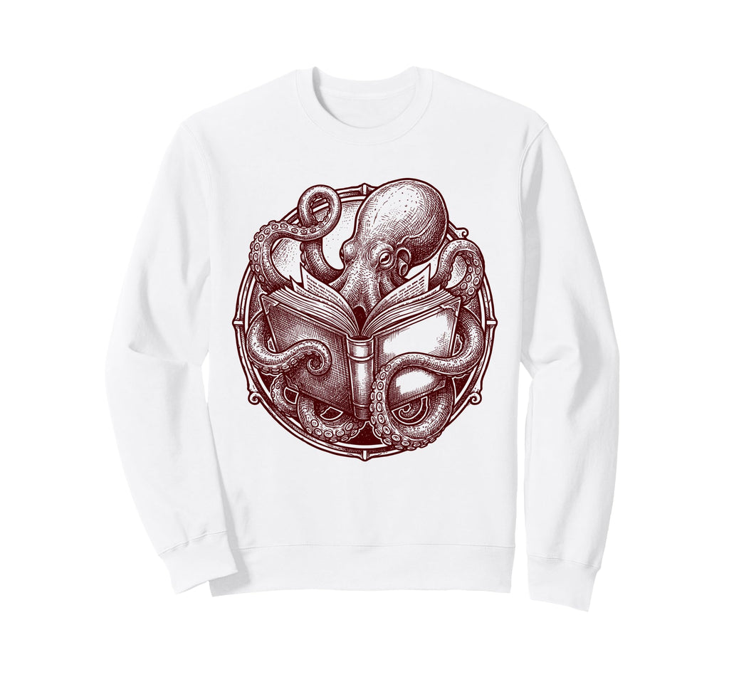 Octopus Reading Book Lover Sweatshirt - Aesthetic Graphic Men Women - T-Shirt, Sweatshirt, Hoodie
