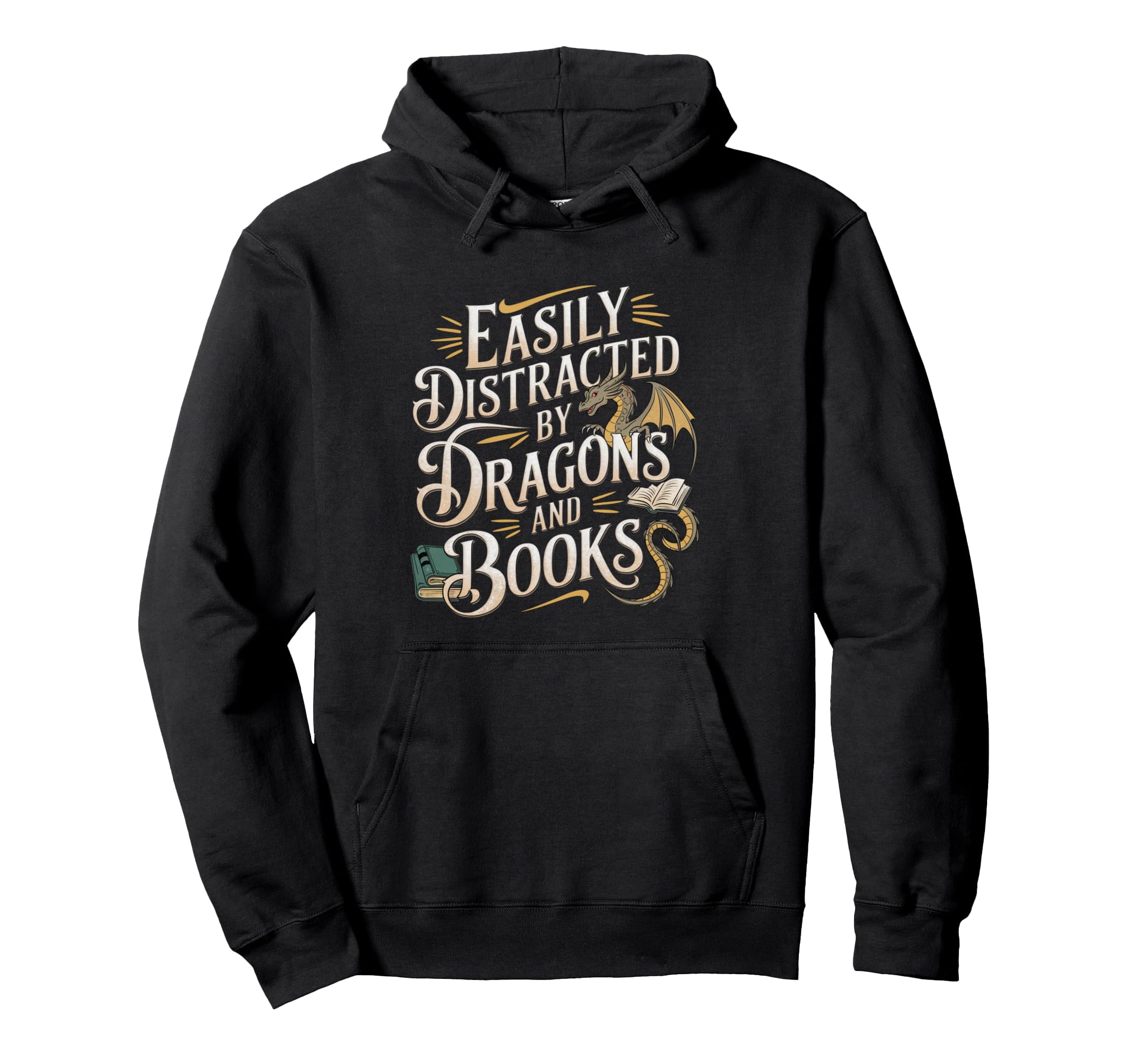 Easily Distracted Dragons And Books Nerd Hoodie - Streetwear Style Unisex - T-Shirt, Sweatshirt, Hoodie
