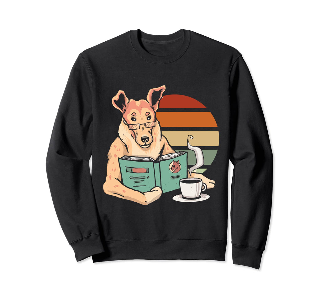 Book Reader Dog Coffe Lover Sweatshirt - Custom Art Print Men Women - T-Shirt, Sweatshirt, Hoodie