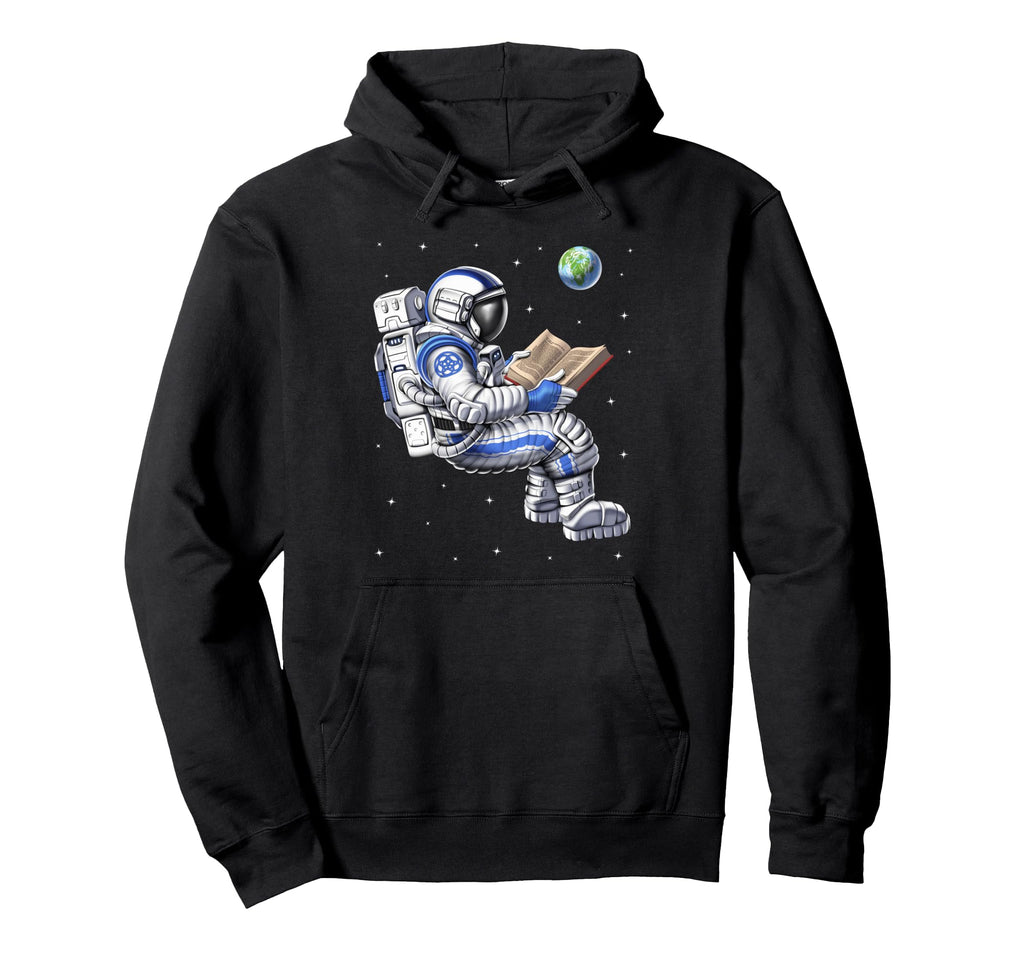 Space Astronaut Reading Book Bookworm Hoodie - Minimalist Print for Adults - T-Shirt, Sweatshirt, Hoodie