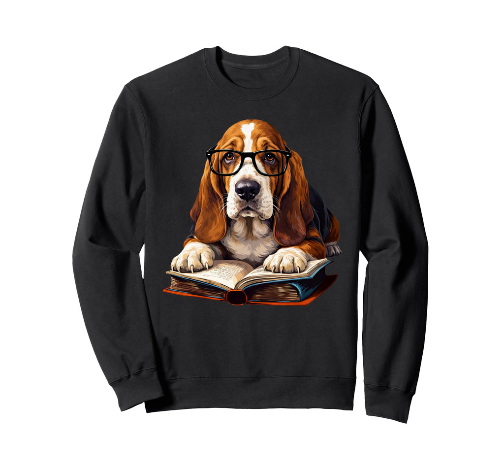 Dog Basset Hound Reading Book Sweatshirt - Unique Graphic for Adults - T-Shirt, Sweatshirt, Hoodie