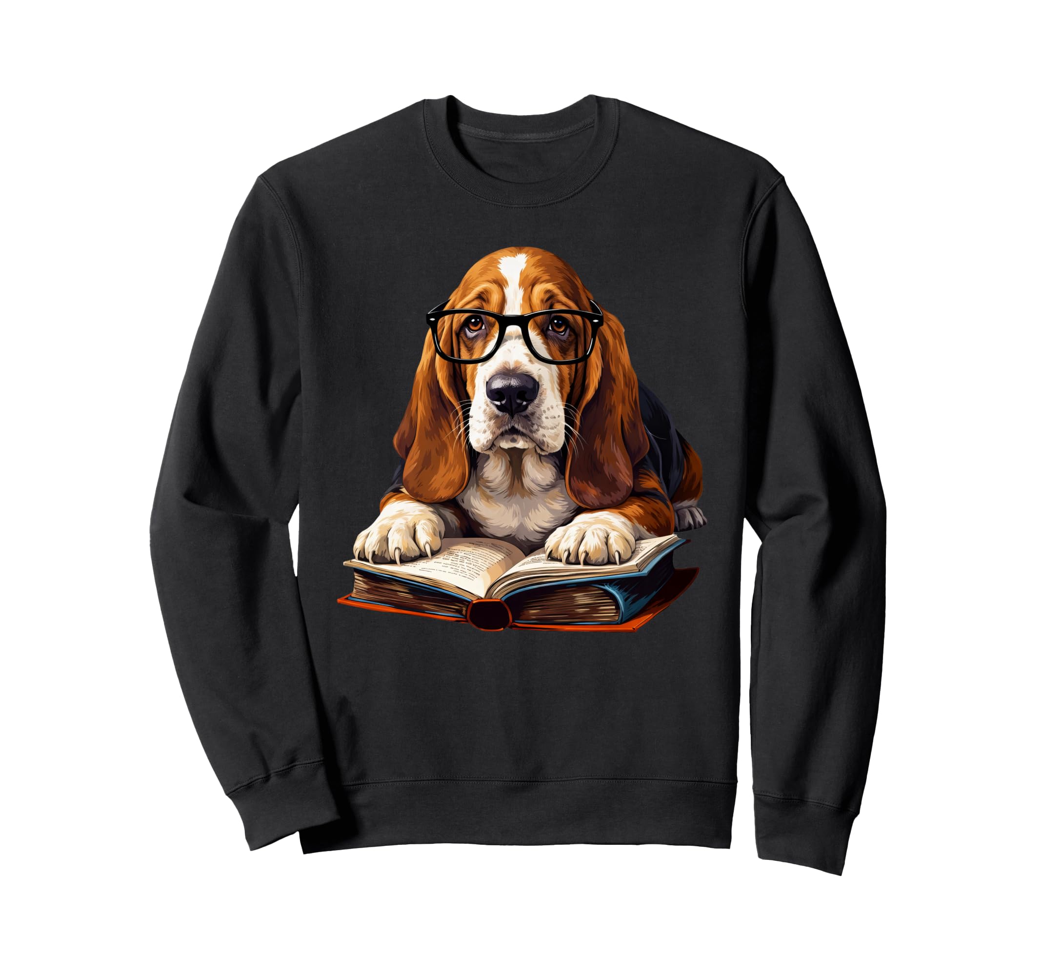 Dog Basset Hound Reading Book Sweatshirt - Unique Graphic for Adults - T-Shirt, Sweatshirt, Hoodie