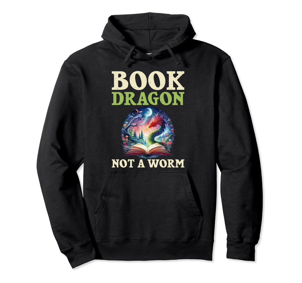 Book Dragon Not Worm Fantasy Hoodie - Aesthetic Graphic Men Women - T-Shirt, Sweatshirt, Hoodie