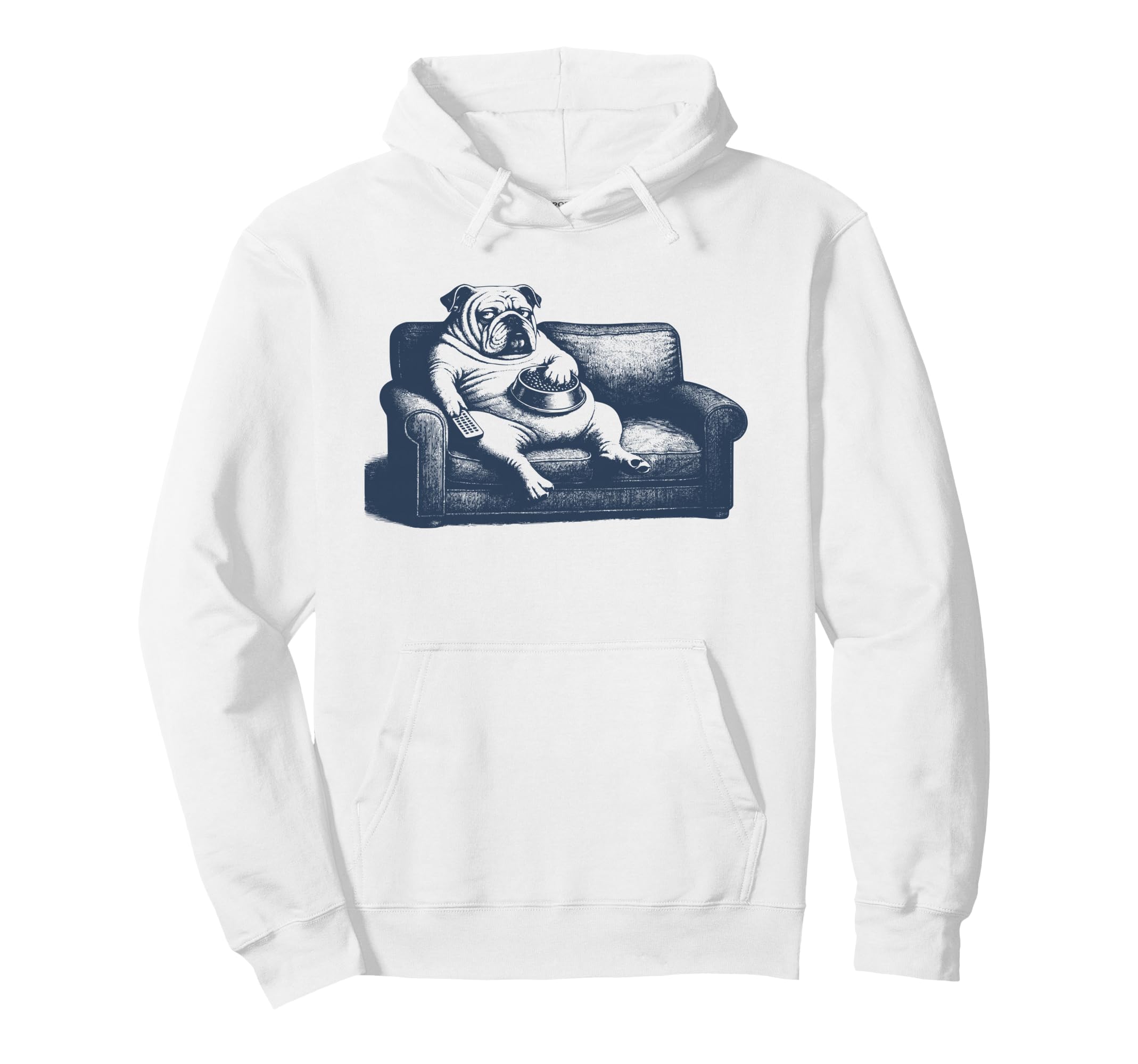 Funny English Bulldog Couch Potato Binge Hoodie - Trendy Graphic Men Women - T-Shirt, Sweatshirt, Hoodie
