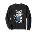 Cat Reading Book Nerd Kitty Sweatshirt - Minimalist Print for Adults - T-Shirt, Sweatshirt, Hoodie