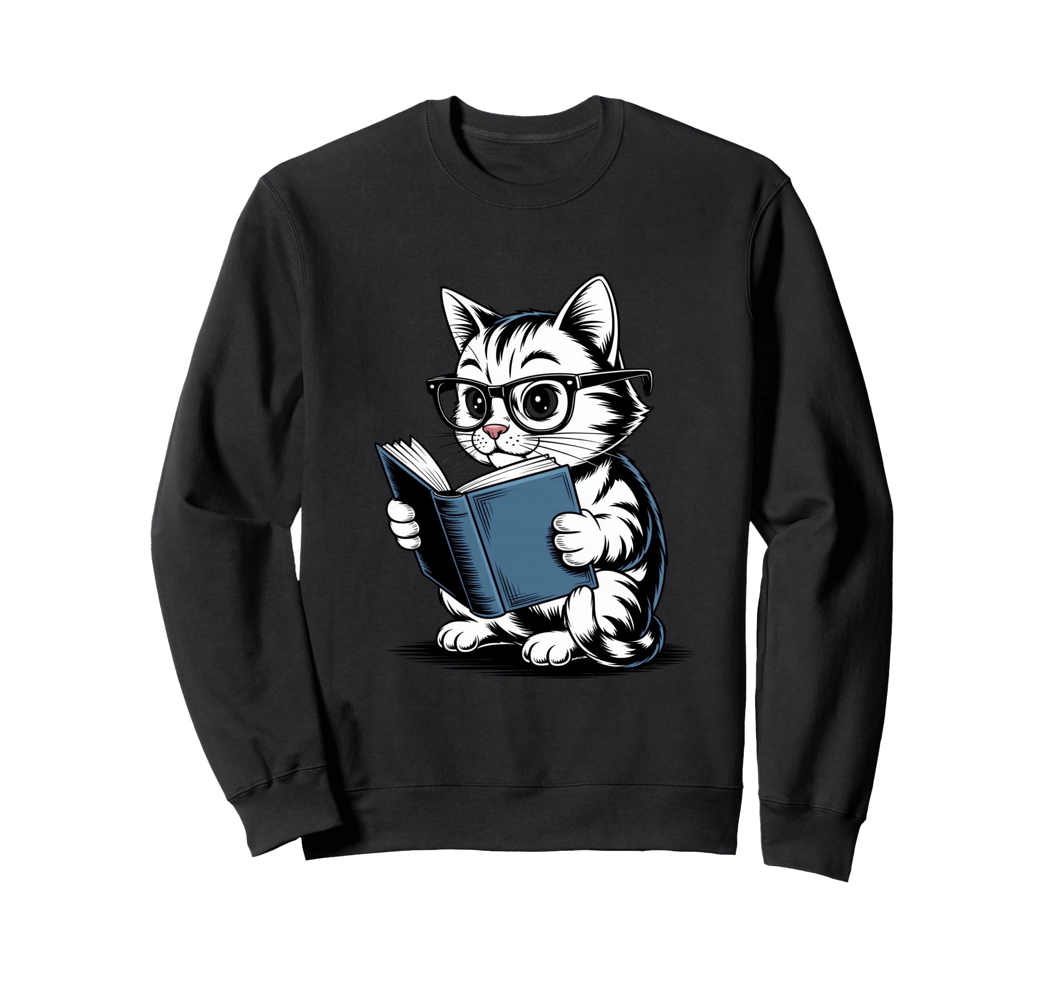 Cat Reading Book Nerd Kitty Sweatshirt - Minimalist Print for Adults - T-Shirt, Sweatshirt, Hoodie
