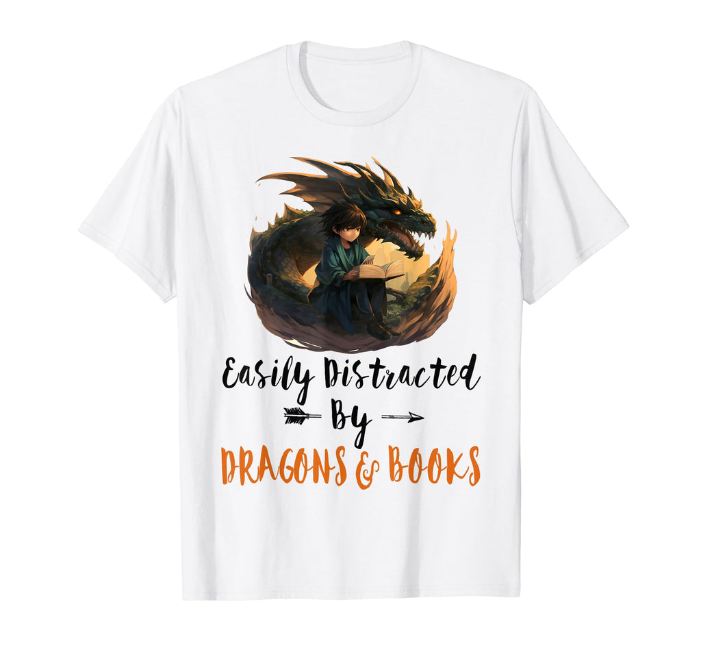 Easily Distracted Dragons And Books T-Shirt - Graphic Print Men Women - T-Shirt, Sweatshirt, Hoodie