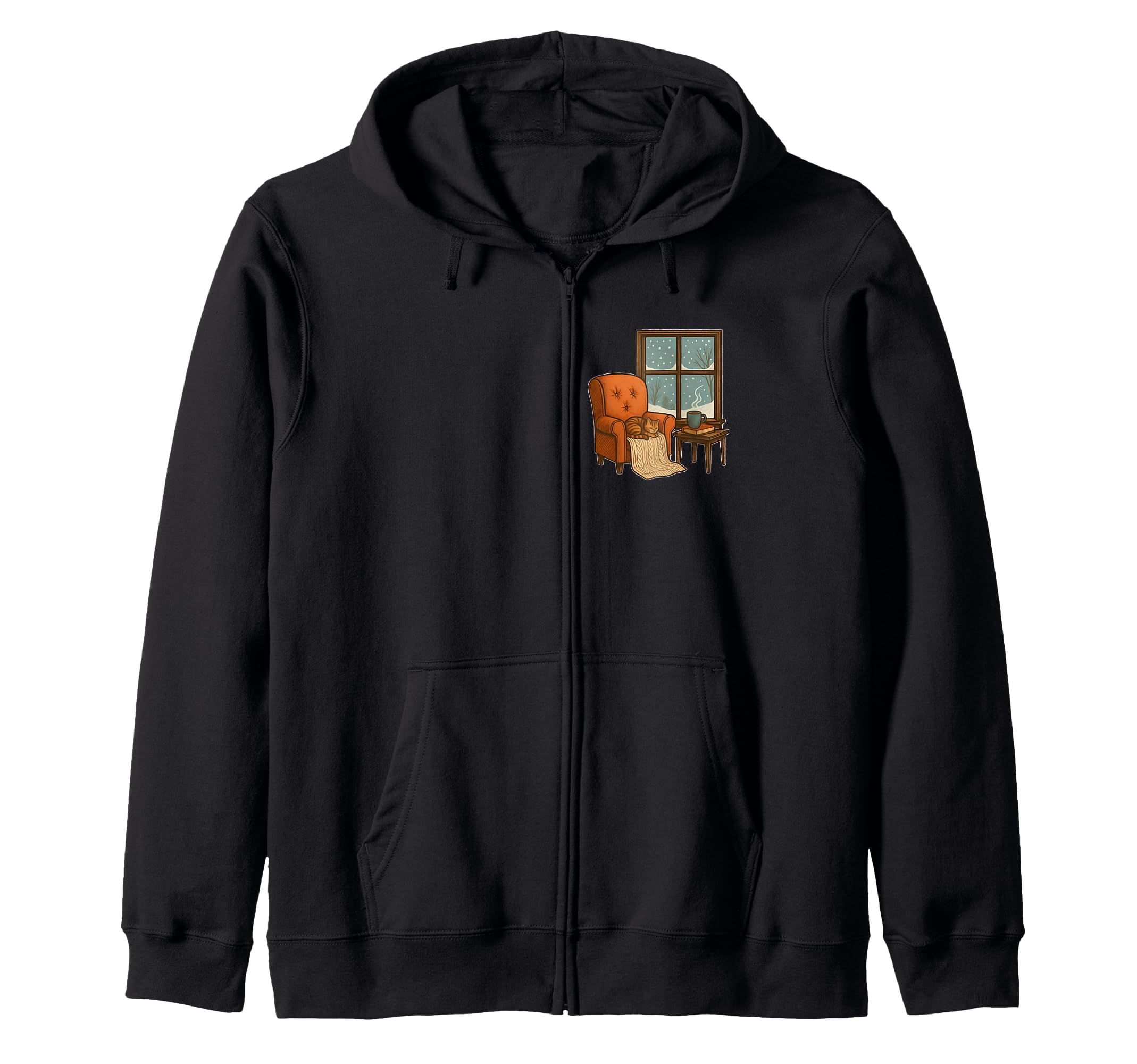 Cozy Chair Cat Window Snow Sweatshirt - Casual Everyday Wear Men Women - T-Shirt, Sweatshirt, Hoodie
