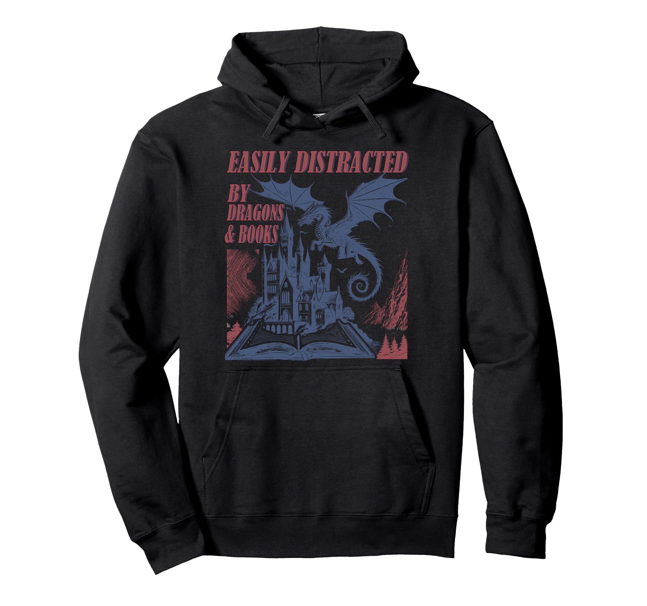 Easily Distracted Dragons And Books Hoodie - Custom Art Print Unisex - T-Shirt, Sweatshirt, Hoodie