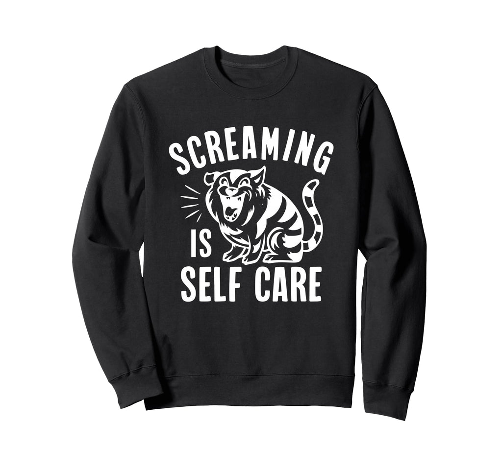 Screaming Is Self Care Funny Cat Sweatshirt - Aesthetic Graphic for Adults - T-Shirt, Sweatshirt, Hoodie