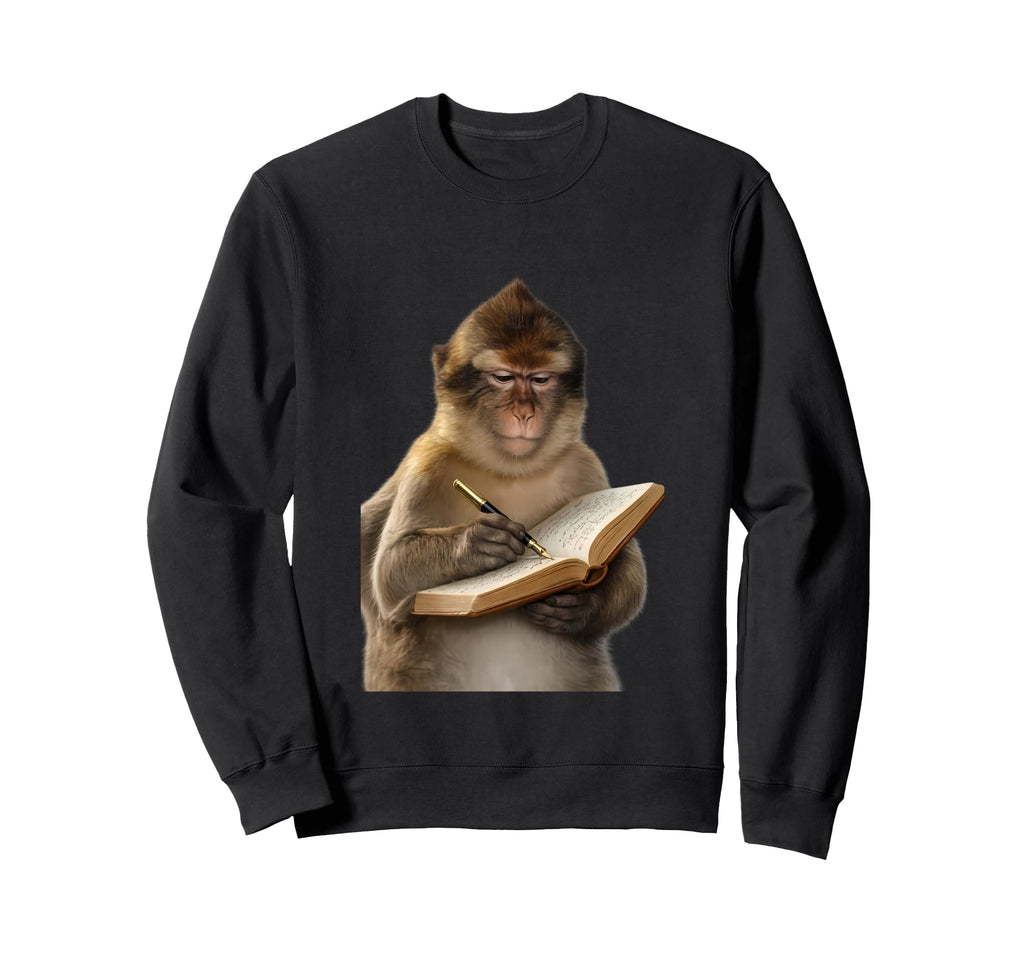 Monkey Reading Book Writing Journal Sweatshirt - Custom Art Print Unisex - T-Shirt, Sweatshirt, Hoodie