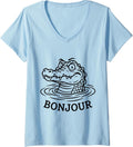 Women's Funny Alligators Croc - Crocodiles Gator Bonjour Meme V-Neck T-Shirt Unisex T-shirt, Sweatshirt, Hoodie, Long Sleeve Tee - T-Shirt, Sweatshirt, Hoodie